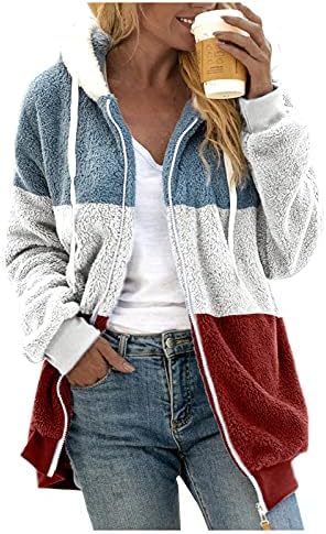 Uikceten јакни за жени зимски долги ракави зашиени џебови кардигани со нејасна облека за руно отворено предно качулка џемпер