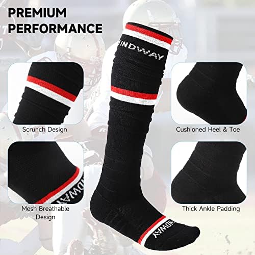 Findway Scrunch Фудбалски чорапи, компресија од 2 пара ултра долги фудбалски чорапи кои не се лизгаат спортски атлетски чорапи