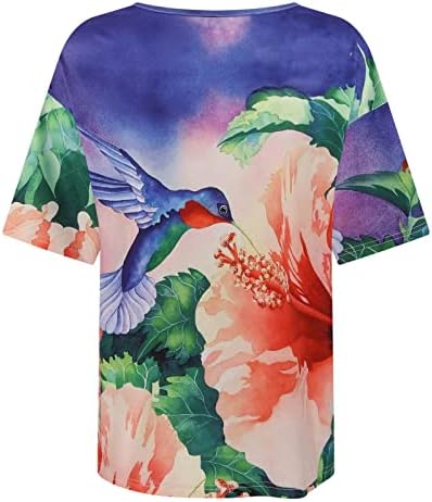 2023 летни цветни кошули жени мода плус големина сценско цвеќе за печатење маички V-вратот тенок маица врвови за пулвер