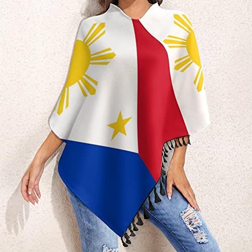 Филипини Знаме Женски Елегантен Плетен Шал Пончо Врв Со Ресни Шал Џемпер Пуловер Наметка За Мама