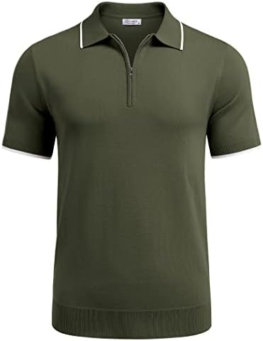 Coofandy Men's Zipper Polo кошула обична плетена со кратки ракави Поло маица класични вклопувачки кошули