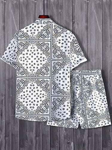 Lubose Облека со две парчиња за мажи Мажите случајна маичка за печатење на шамија и шорцеви за половината за влечење без мета без мета