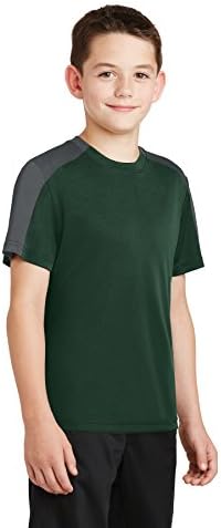 Sport Tek Youth Posicherge Competer Cuter Sleeve-Blocked Tee. Yst354 Шумски зелена/железна сива XL