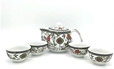 Исклучителна 5 парчиња цветни и птици Дизајн керамички чај чај чаши чаши поставени во прекрасна кутија за подароци во боја