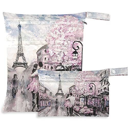 висесани Маслена Слика Уличен Поглед На Париз 2 парчиња Влажна Торба Со Џебови Со Патент Што Може Да Се Перат Пространа Торба За Пелени За Еднократна