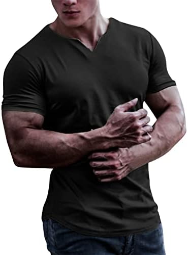 Менс тенок-фит кошули со кратки ракави, мускулна кошула цврста боја, обична салата за вежбање, атлетска маица лето памучни врвови