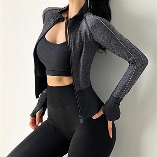 Wpyyi есенски зимски патент спортски јакна жени еластична тренинг фитнес фитнес со долги ракави џемпери Беспрекорна крпеница што