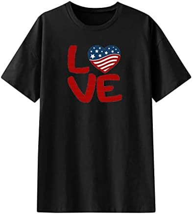 Дами летни врвови и блузи Американски знаме Loveубов кошула со кратки ракави маица 4-ти јули патриотски жени Туника Топ