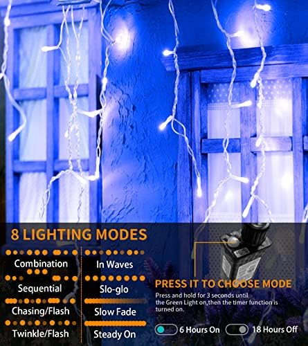 NBCSMKM Божиќни светла Надворешни украси, 520 LLED 50FT 8 режими Завесата самовила Стринг светла декор со 120 капки, приклучете ја функцијата