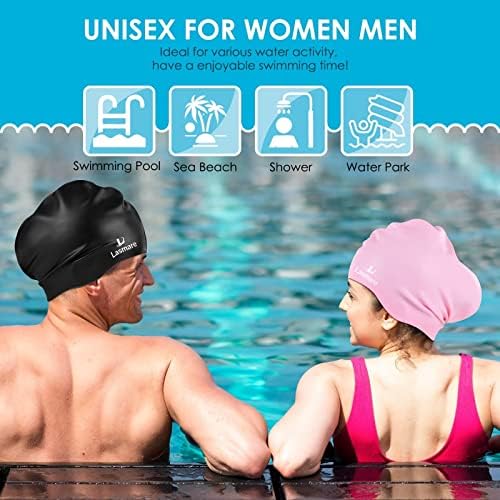 Големо капаче за пливање со долга коса со дополнителна просторија за жени мажи, силиконо капаче за пливање за долга густа коса