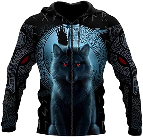 Викинг Волк и Месечината 3Д печатена худи, унисекс џемпер улична облека за патент пулвер, обична јакна за лекови