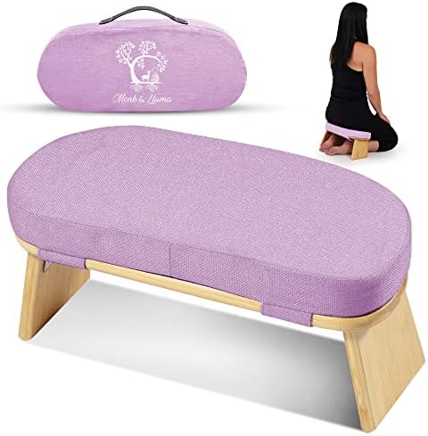 Монах и лама за медитација клупа - преклопување, ергономски, столче за колена со бамбус со екстра густа удобна перница - Совршена столче