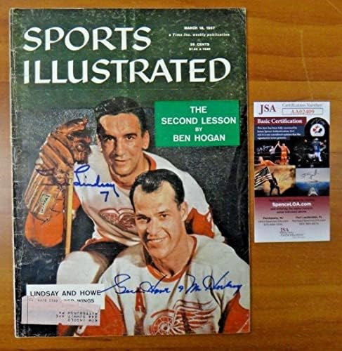 Горди Хауе Тед Линдзи потпиша во 1957 година СПОРТСКИ ИЛЛУСТИНСКИ Списание ЈСА Коа - Автограмирани списанија за НХЛ