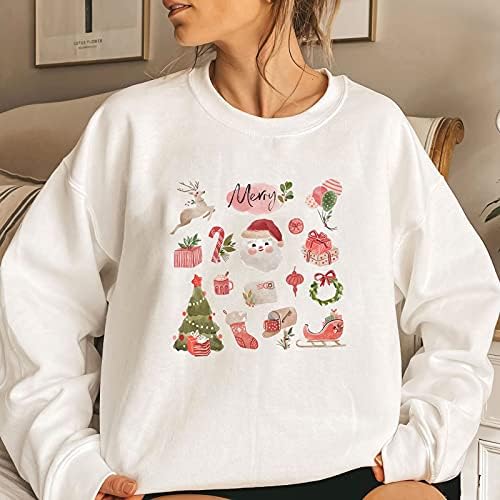 Божиќен пулвер џемпер за жени Симпатична смешна цртана графика за врвови со преголеми џемпери со долги ракави