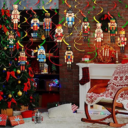 30 парчиња Божиќна оревчерка за вртење декорација на оревци фигури таванот виси декор зимски празник оревци што висат приврзоци спирални украси