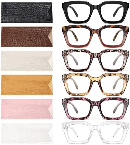 Miyya 6 пакет модни очила за читање за жени, блокирање на сина светлина/анти УВ читатели преголем плоштад со пролетна шарка