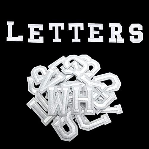26 парчиња железо на букви закрпи за бела буква Азбука везена лепенка А-З Апликација за облека, фустан, кошули, капи, чорапи, фармерки,