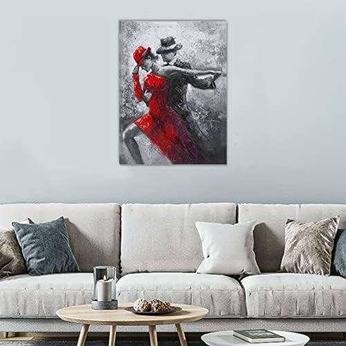 Црн и бел wallиден уметност танцуван танцуван танцов во црвена црна танцување костуми сликање отпечатоци на платно со рамка за декор во спалната