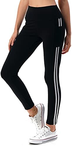 Athенски атлетски црни хеланки со високи половини на Jvini - Панталони за тренингот со странична лента за јога целосна должина и