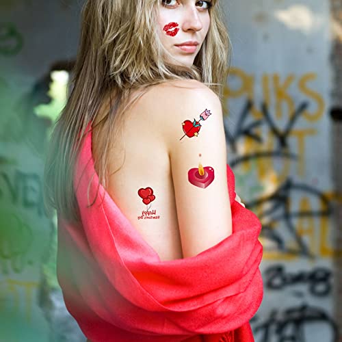Денот на вљубените Привремени Тетоважи 10 Листови Срце Љубов Лажни Тетоважи Хартија Налепници Романтични Дизајни На Вљубените Двојка Тетоважа