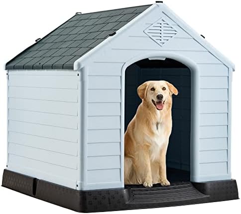 Симфлаг Голема куќа за кучиња отворено затворено за големи средни кучиња, водоотпорно засолниште за миленичиња, издржливо пластично засолниште