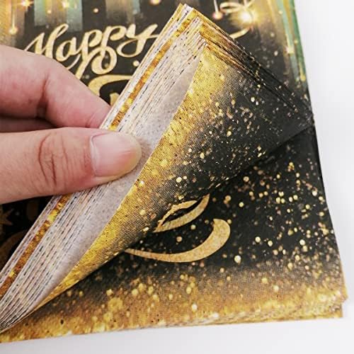 Cieovo 100 парчиња Среќна Нова Година за салфетки за хартија за еднократна употреба, црни и златни коктел салфетки Нова Година партиски