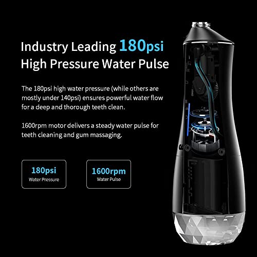 V26 Електрична вода Флоссер, 180psi Моќен чистење безжичен стоматолошки орален наводнувач, 320мл преносен за полнење на водоотпорни заби со 6
