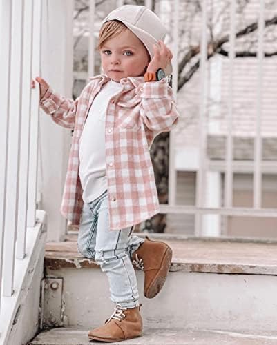 Детето бебе момче девојче со качулка со долги ракави со долг ракав надолу со карирани кошули, обична јакна од качулка со џебови