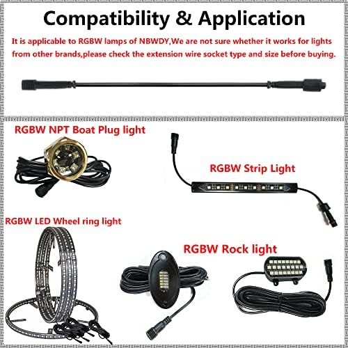 NBWDY 4PCS 60IN/150cm RGBW Водоотпорна жица за продолжување на кабел со машки и женски конектори на двата краја за RGBW со повеќе бои LED Rock