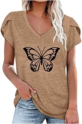 Womenените против маицата на вратот лето ракав за лабава лабава маица Смешна пеперутка графичка туника матични манжетни облечени