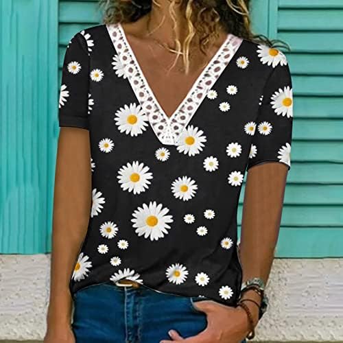 Женски врвови цветни печатени гроздобер плажа маичка блуза летна мода 2023 хавајска кошула Гиипура чипка чипка против вратот Туника Топ