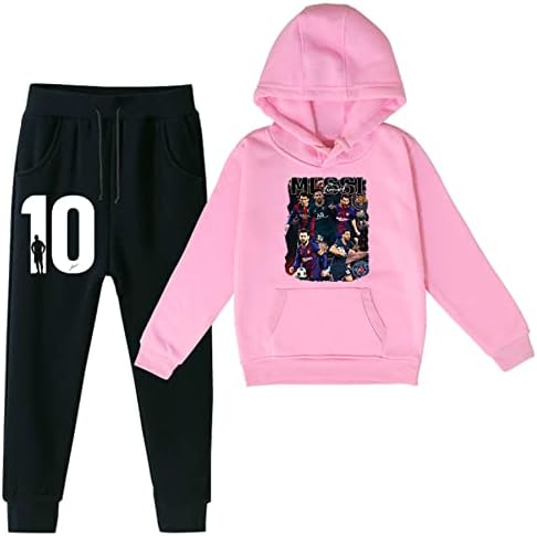 Zapion Kids Messi Fleece Long Sneave Pulverover Hoodie and Jogger Pants Casual Tracksuit 2 Piect Coutfit Сет за момчиња девојчиња