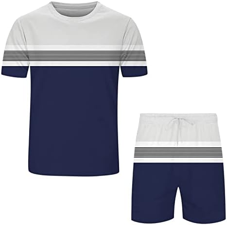 Машки облека од 2 парчиња летни обични мускули со кратки ракави со кратки ракави и класични спортови шорцеви