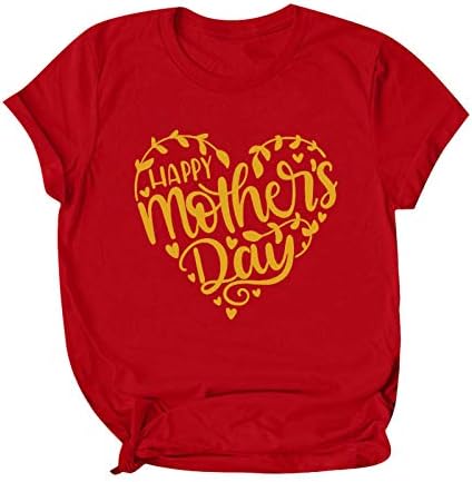 Среќен ден на мајката 2023 година маичка за жени мама баба маица писмо печати екипаж со кратки ракави на срцев блуза врв