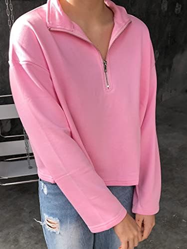 Lavaseon женски преголем половина патент џемпер, цврста боја на цврста боја, случајна долга ракав, исечен пулвер, врвот на врвот