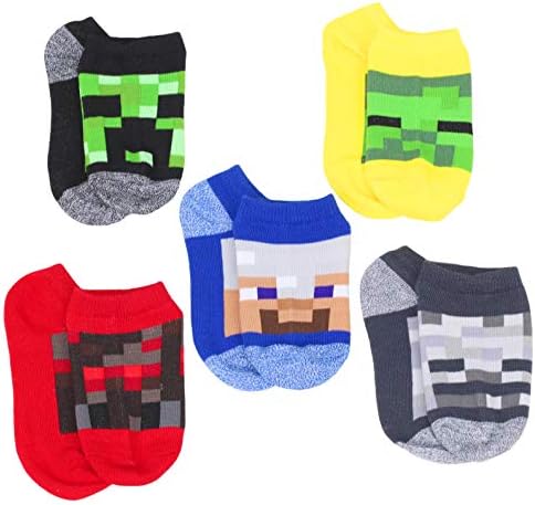 Minecraft Мали момчиња карактер со 5-пакувања без шоу чорапи, 7-10, повеќебојни