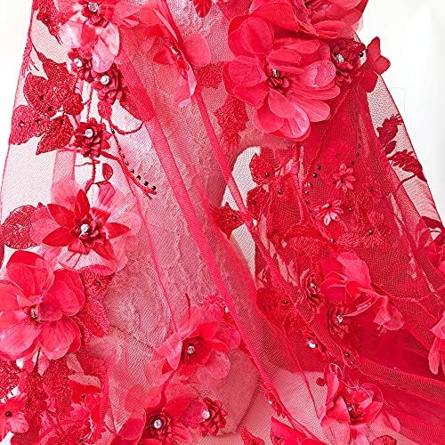 Исклучителна црвена невестинска чипка ткаенина продадена од 1 двор rhinestone брада чипка Тул 3Д цвет вез венчаница за венчавка за наметка,