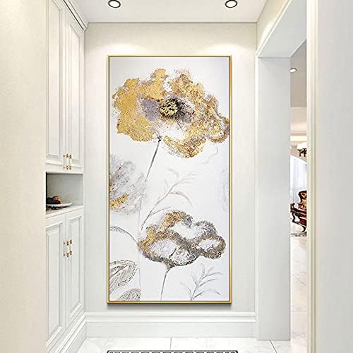 Yzbedset модерни апстрактни популарни цвеќиња од злато фолија Слика за украсување на домови од wallидови Рачно изработено масло