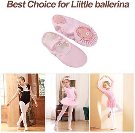 Boxmemory Балетски чевли за девојчиња, балетски чевли со платно кожа сплит единствени чевли за танцување, балетски влечки за девојки за мали