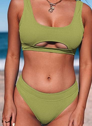 Herseas Women's Cutout Chorp Top Bikini Set Sports 2 парчиња дрски со високи половини со високи костими за капење со висок половината