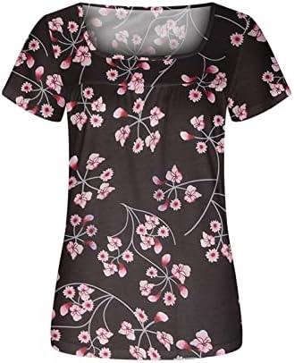 Кошула Девојки лето есен 2023 година со кратки ракави памучни лажички вратот цветна графичка лежерна блуза за жени DC DC DC