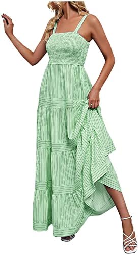 Wpoumv летен макси фустан за жени шарена облека без ракави, моден проток за замав, обичен лабава лабава вклопување долги фустани