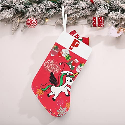 Божиќно порибување на еднорог на Санта со буква П и срце 18 инчи големи црвени и бели
