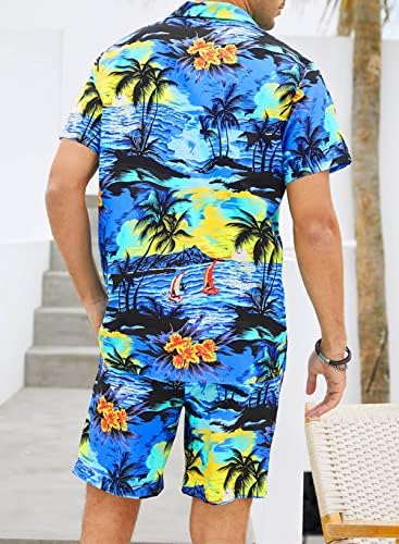 Jmierr Мажи кратки поставуваат облеки 2 парчиња, случајно летно копче надолу кратки ракави Хавајски кошула и шорцеви