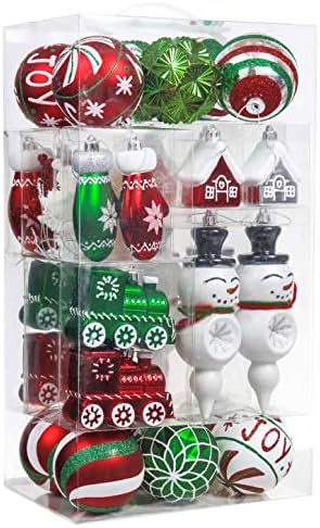 Valery Madelyn 50ct радосни црвени зелени бели божиќни украси за божиќни топки, разнишани производи за вредност на XMAS вредност