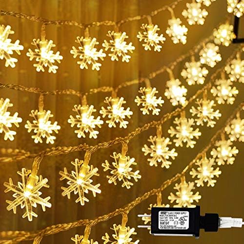 JOEDOMI 100 LED Божиќни светла за снегулки, 35,9 метри топло бело снегулка жица, светла за самовила за Божиќна градина внатрешен двор за забави