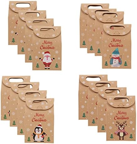 Besportble торби за хартија за подароци 24 парчиња Божиќни торби за хартија Крафт Крафт колачиња и торби за бонбони Дедо Мраз Божиќ,