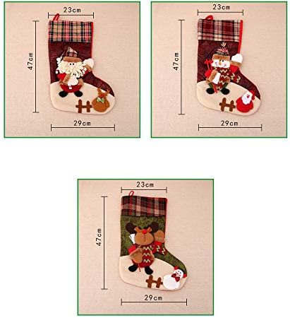 Aikenr нови Божиќни чорапи, 3 парчиња Божиќни чорапи кои висат Божиќен украс за семејни украси празник Божиќ подарок