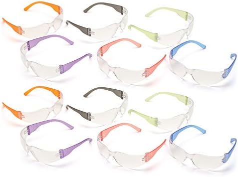 Безбедносни очила за натрапници Pyramex S4110SMP, чисти леќи со разновидни храмски бои, мулти -боја, пакет од 12