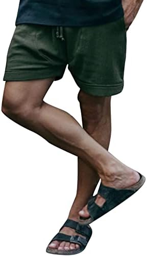 Акимпе памук и постелнина од пет поени панталони за мажи, обични лабави кратки летни чипка на плажа спортски кратки панталони